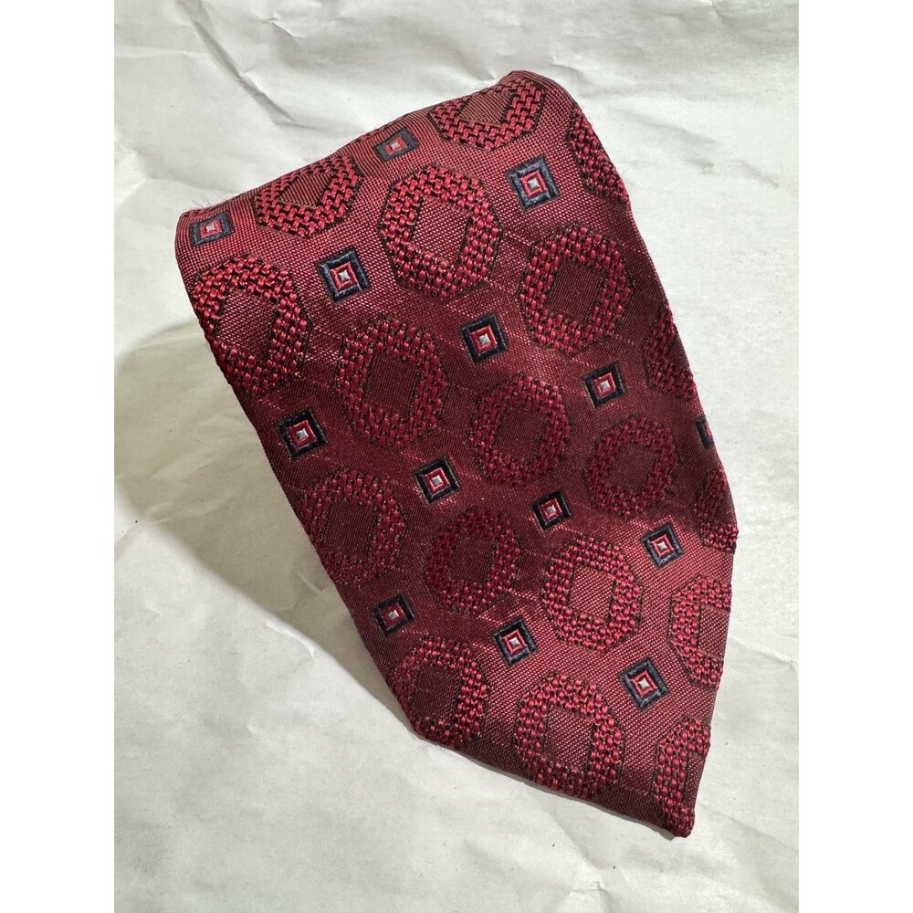 Ermenegildo Zegna Dark Red Squares Geometric Men’s Neck Tie Silk Italy 58"x3.75"